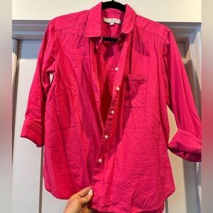 LOFT hot pink linen button front top size S